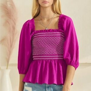 NWT Oddi  Pink Smocked Top